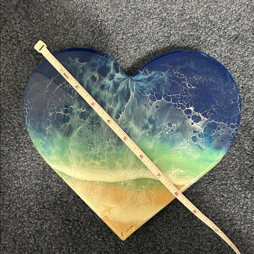 Heart-Shaped Epoxy and Wood Beach themed Art Piece, Mermaid & Captain - Picture 4 of 6